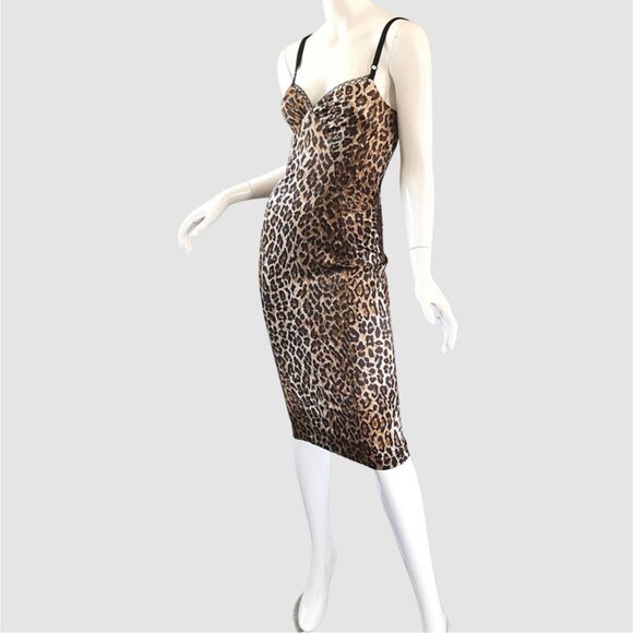 Vintage Y2K DOLCE & GABBANA Leopard Print Slip Dress IT 38 US 2 2001 D&G Wiggle - Picture 1 of 8